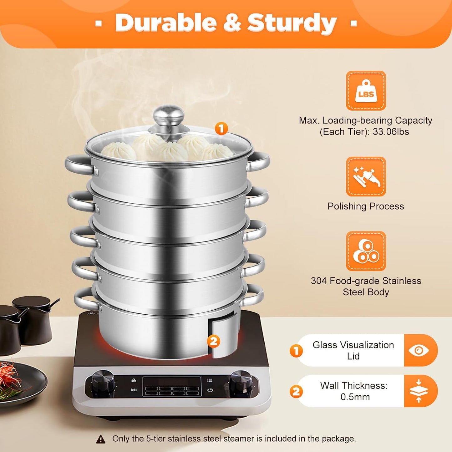🟦 34cm Stainless Steel Steamer Pot