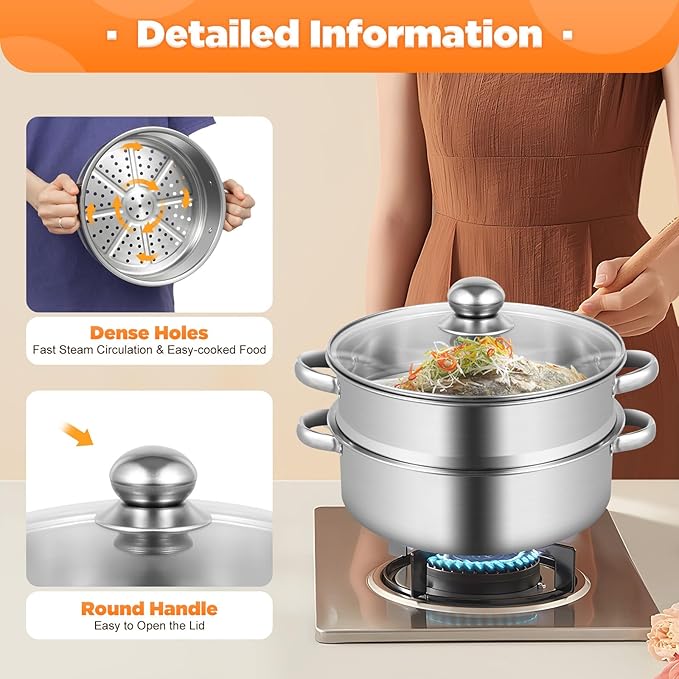 🟦 32cm Stainless Steel Steamer Pot