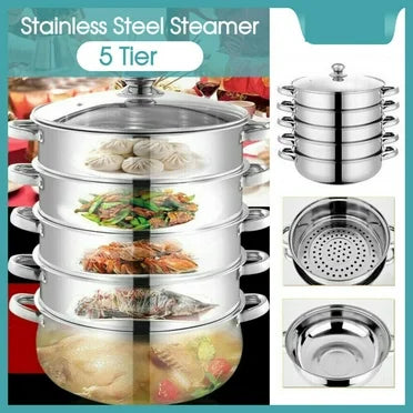 🟦 38cm Stainless Steel Steamer Pot
