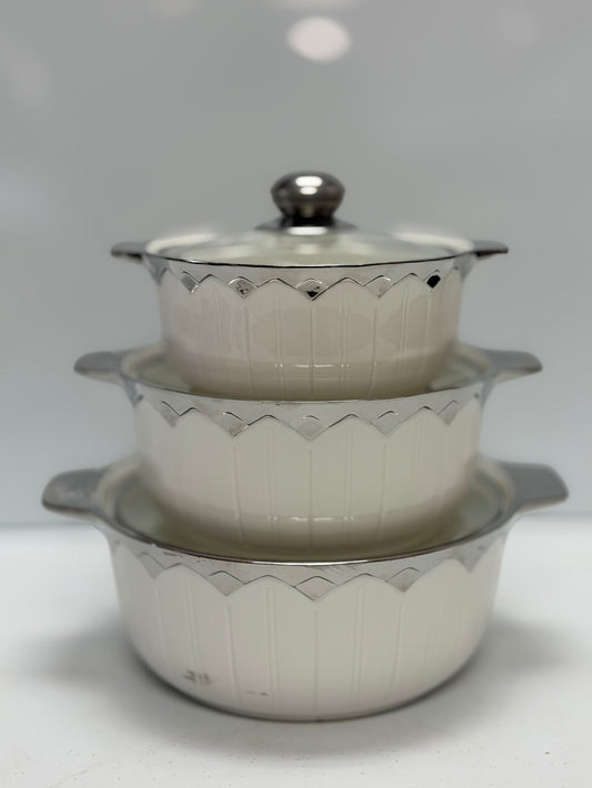 Elegant 3-Piece Ceramic Soup Pot Set