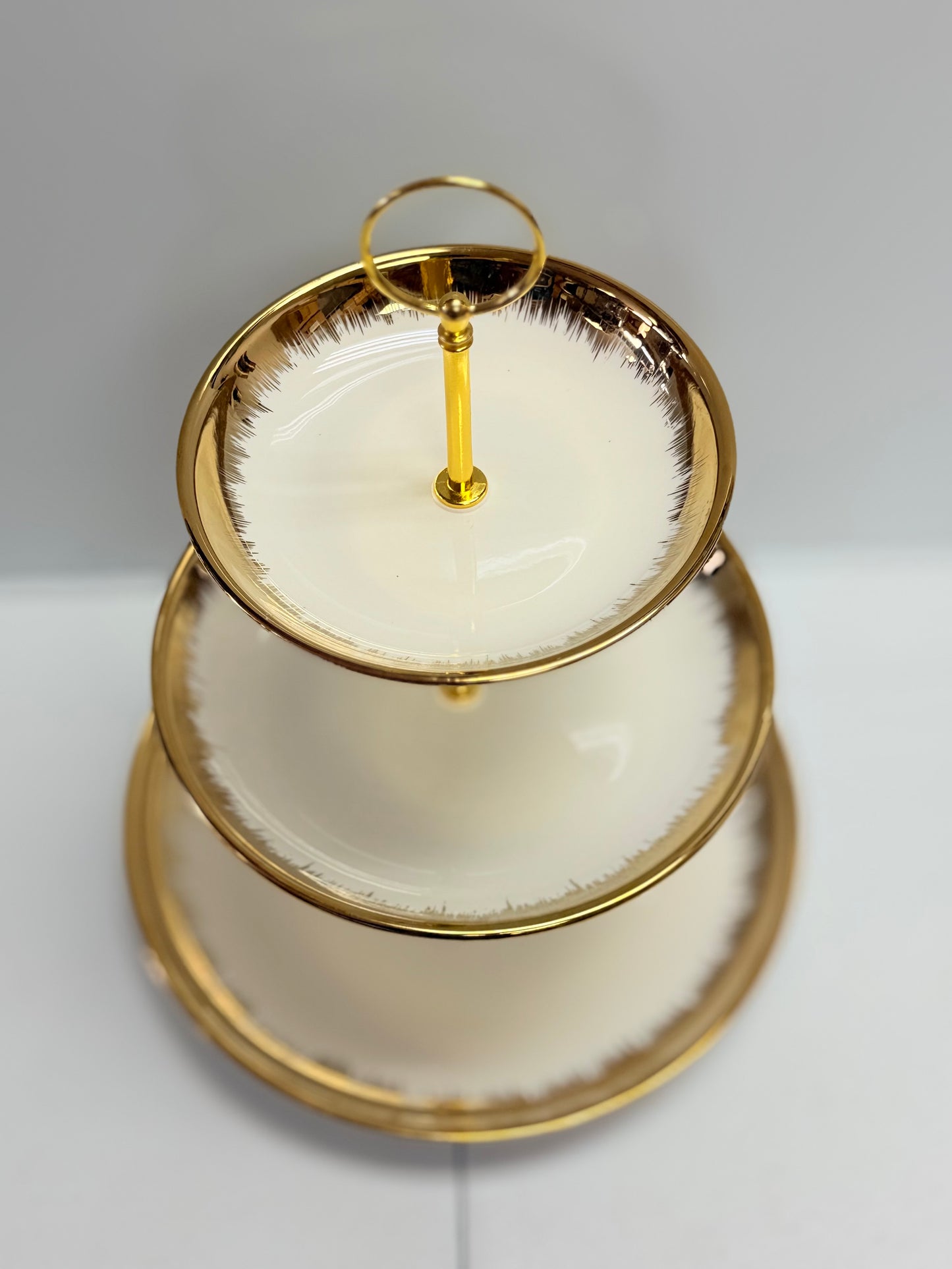 3-Tier Ceramic Cake Stand – White & Gold Finish (6", 8", 10") | 13" Height