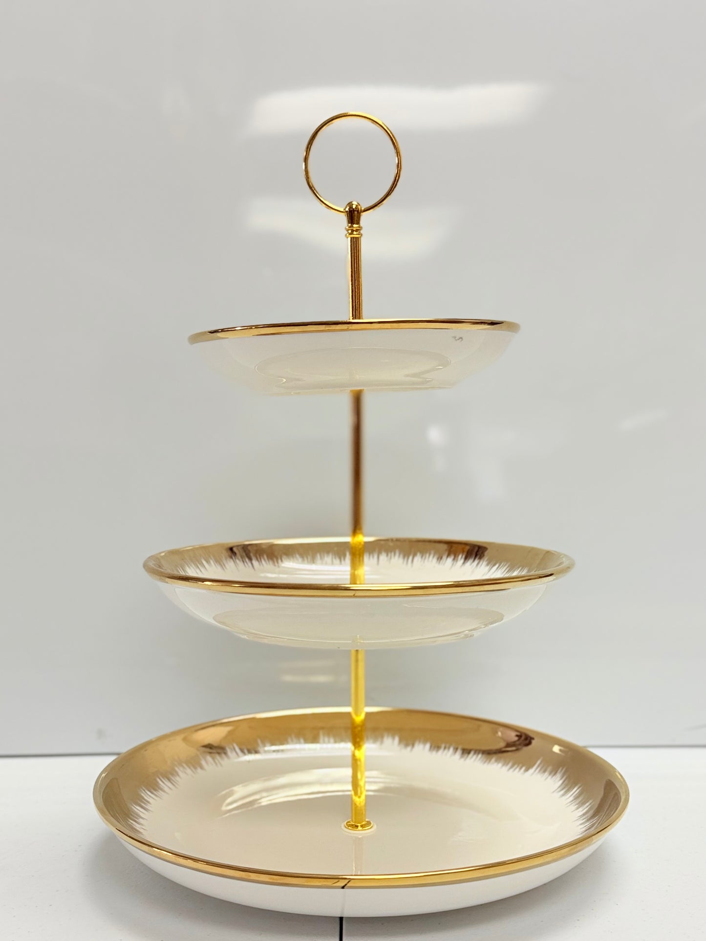 3-Tier Ceramic Cake Stand – White & Gold Finish (6", 8", 10") | 13" Height